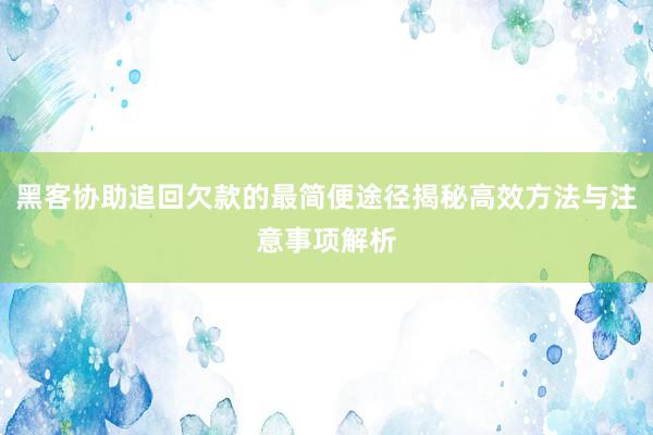 黑客协助追回欠款的最简便途径揭秘高效方法与注意事项解析